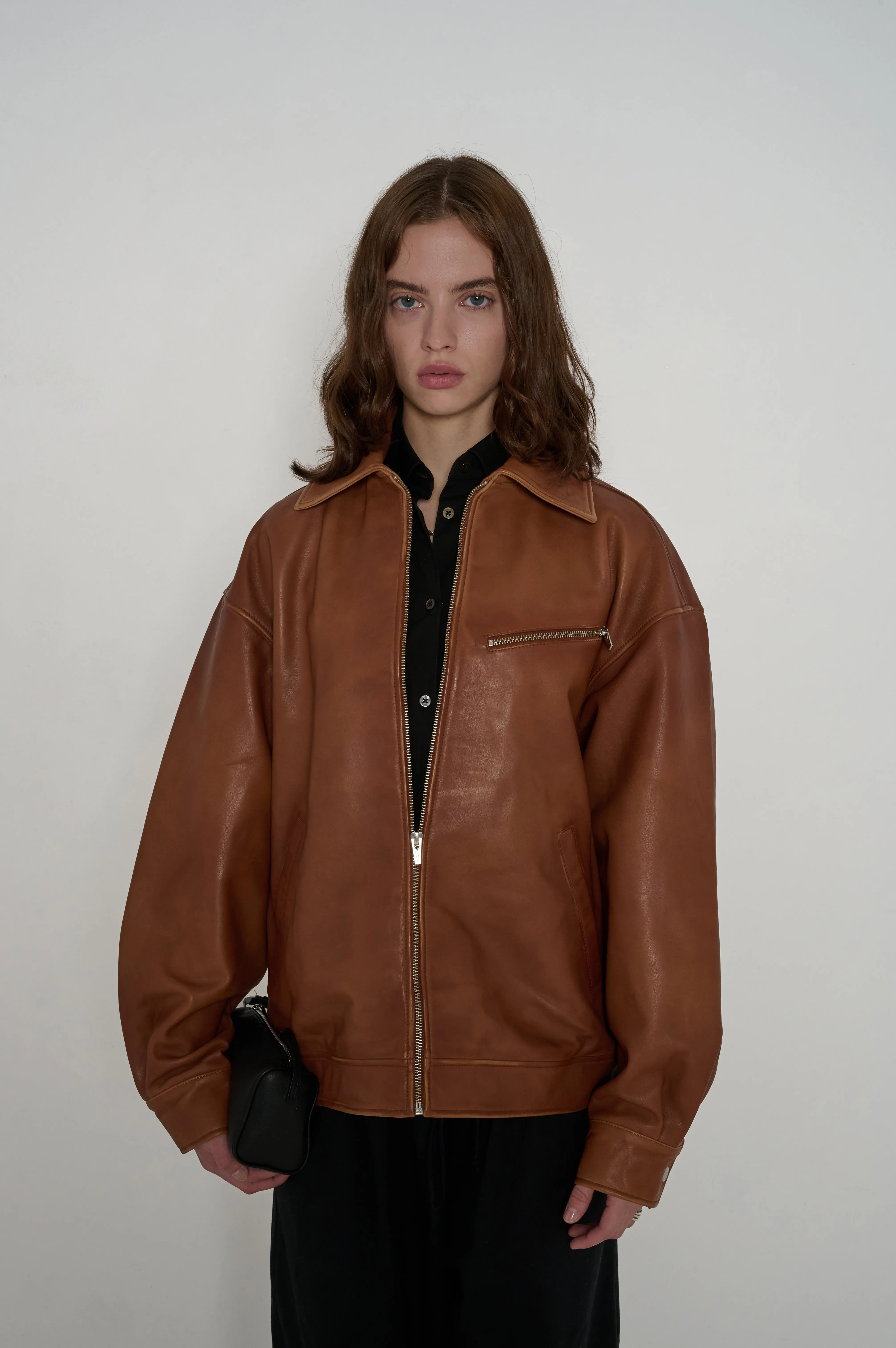 Veda Marco Oversized Leather Bomber Sienna