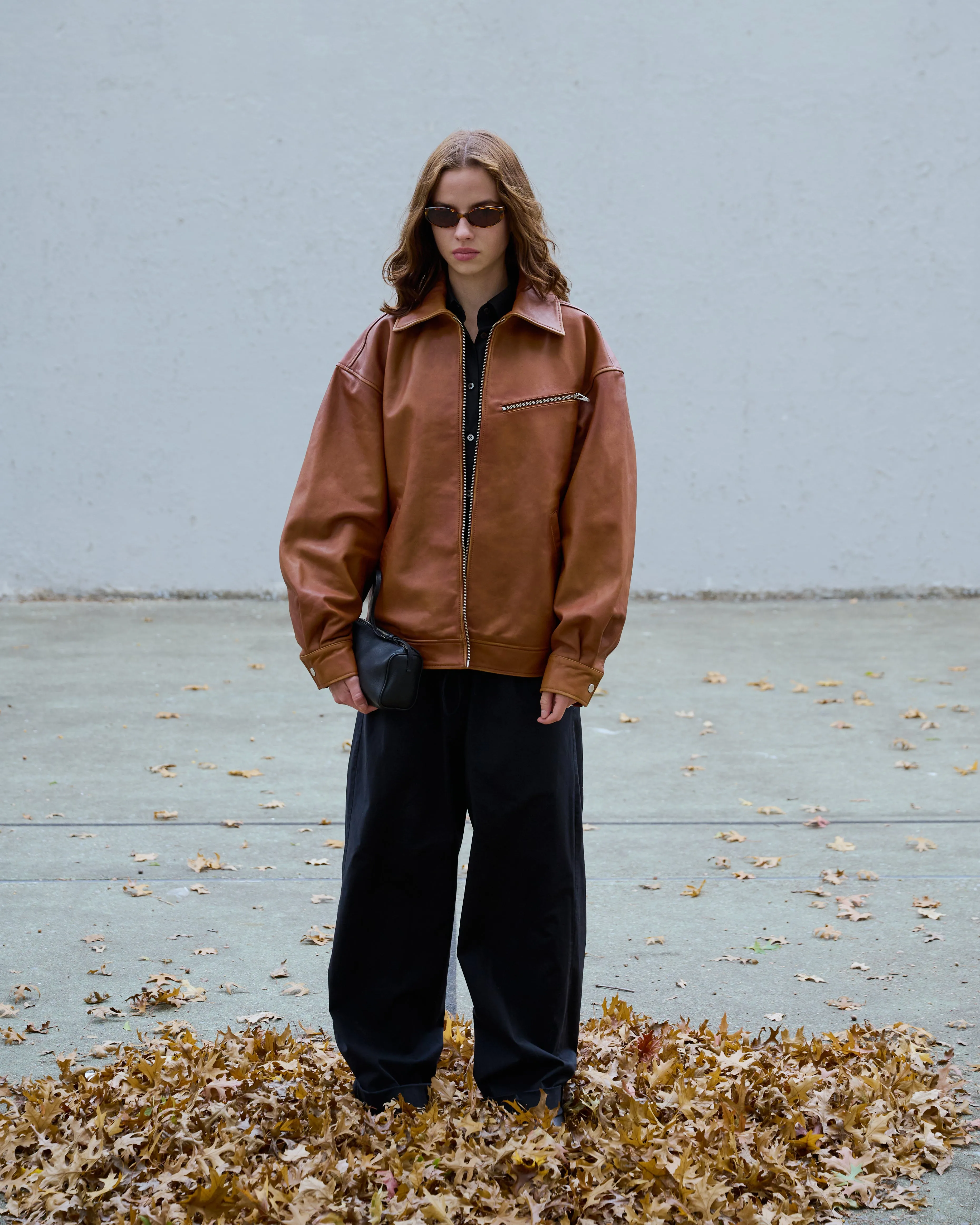 Veda Marco Oversized Leather Bomber Sienna