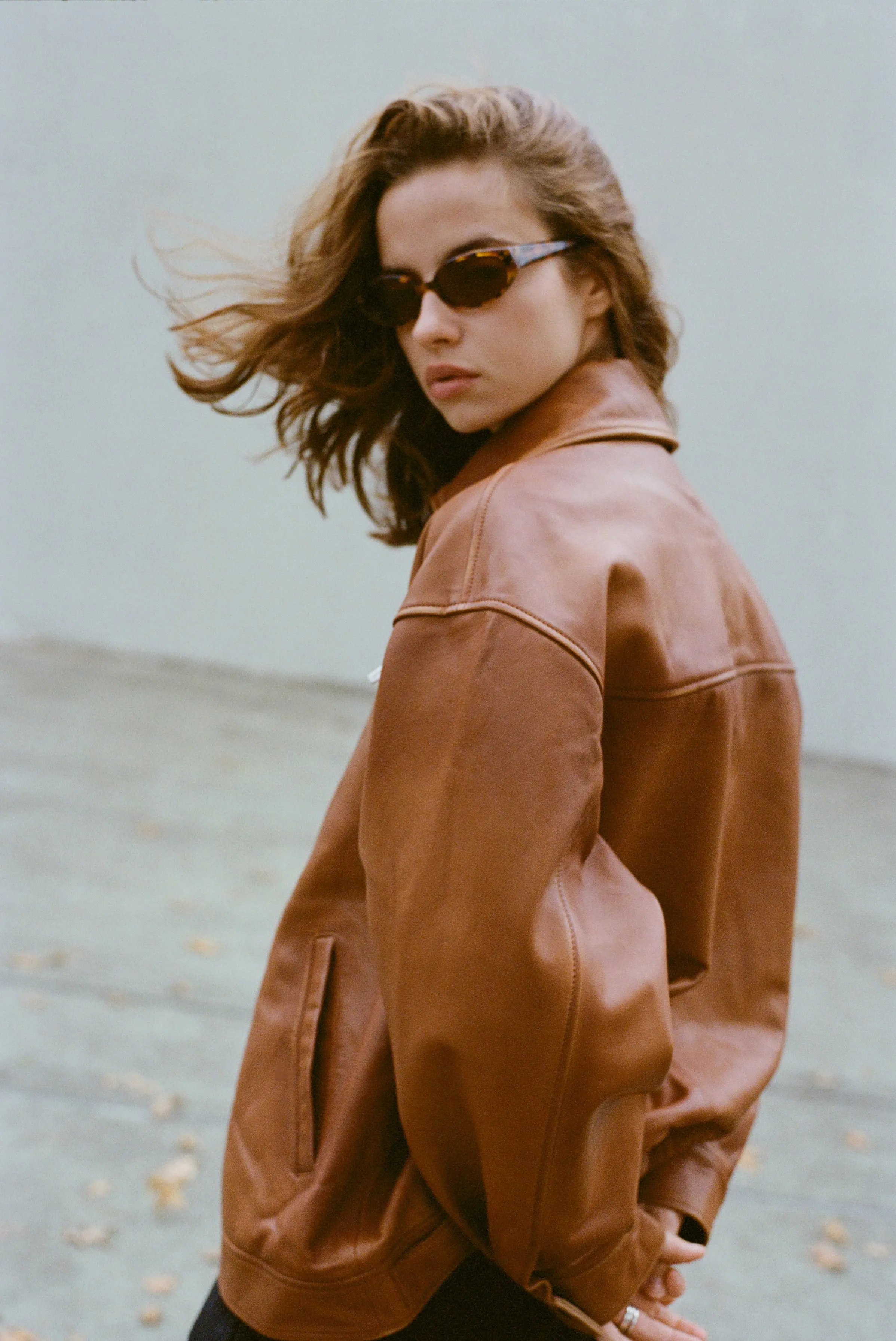 Veda Marco Oversized Leather Bomber Sienna