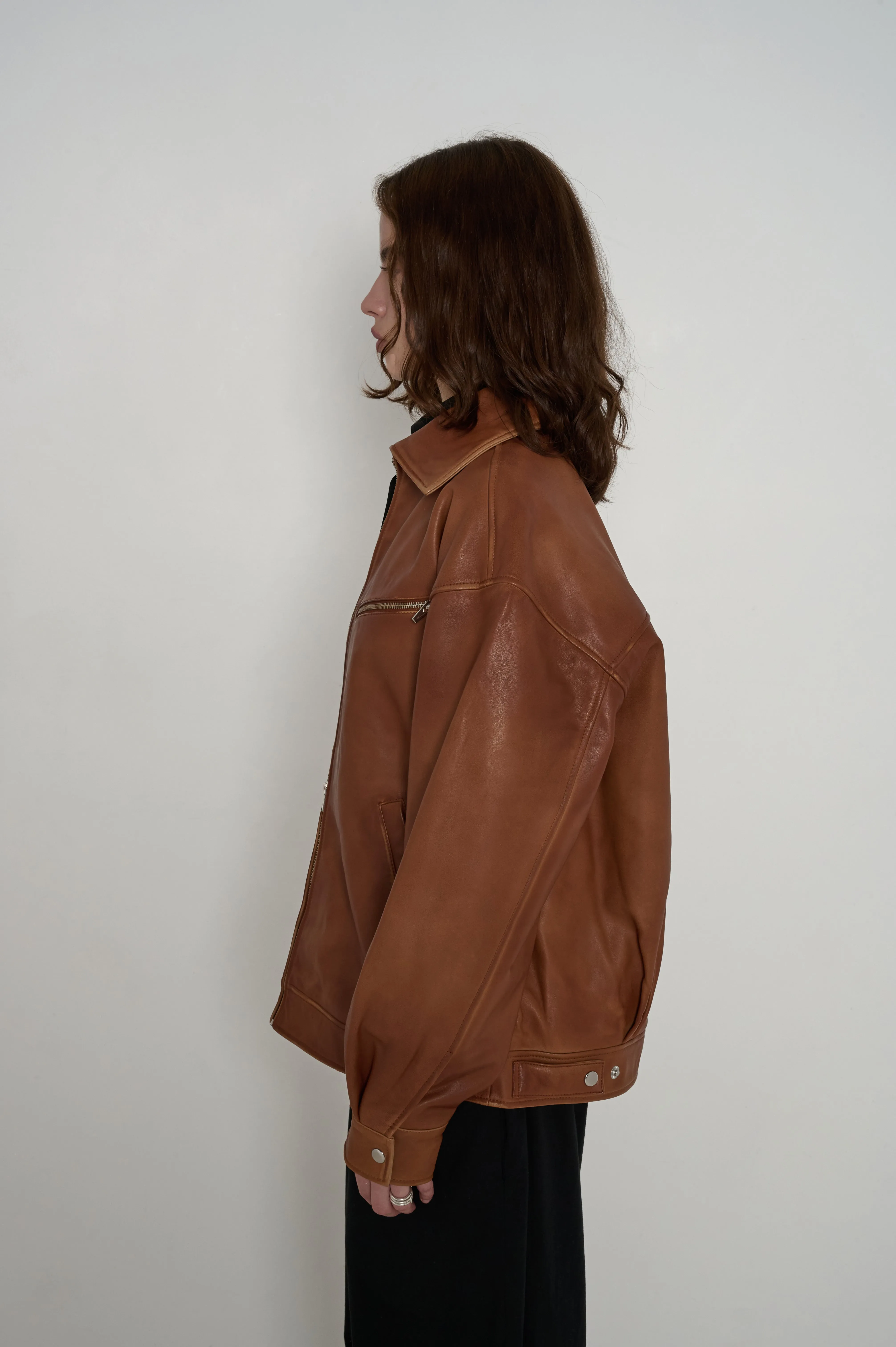 Veda Marco Oversized Leather Bomber Sienna
