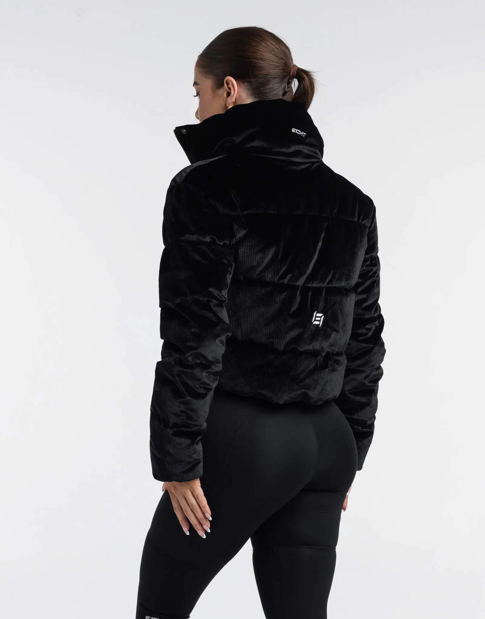 Velour Puffer Jacket - Black