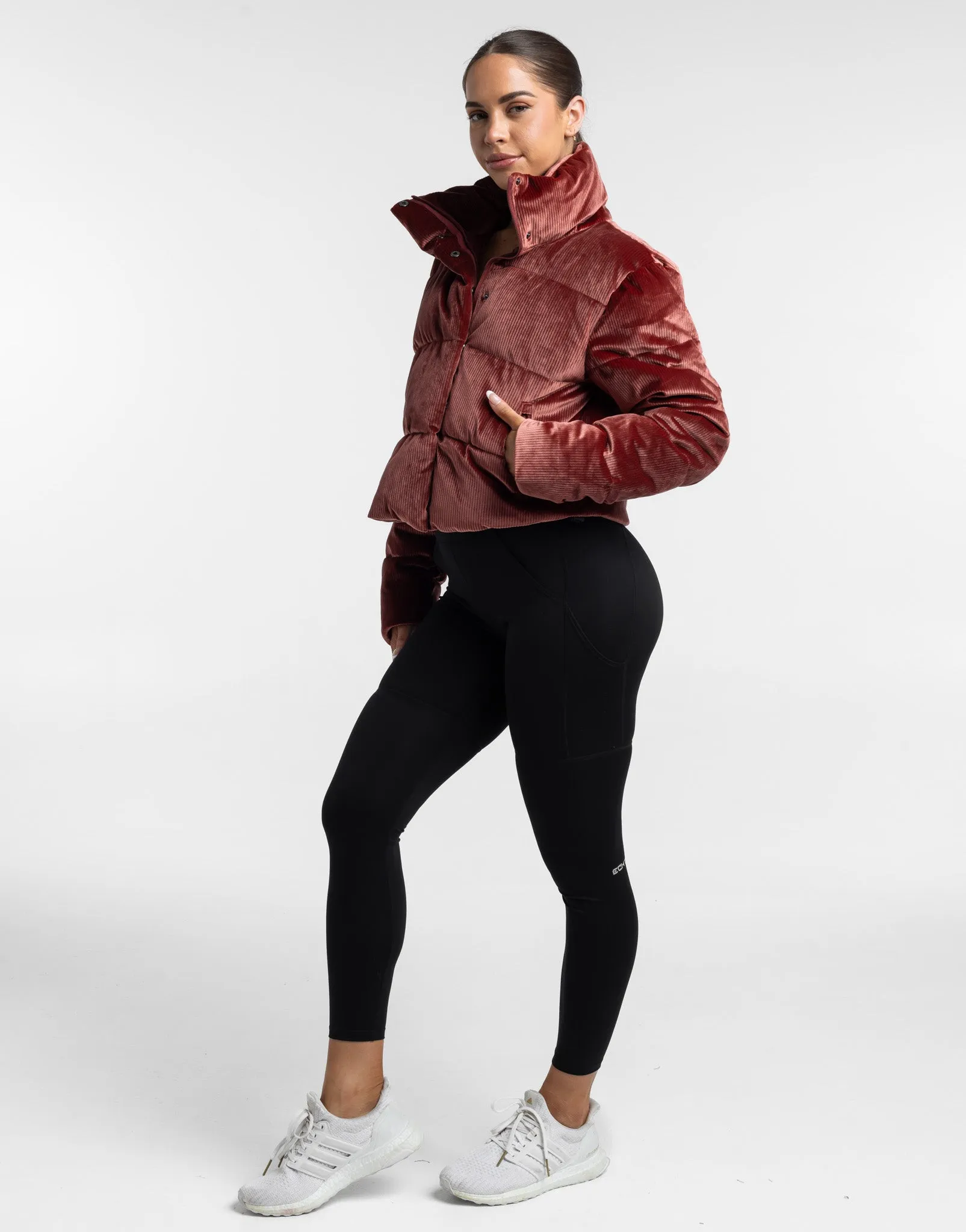 Velour Puffer Jacket - Brown