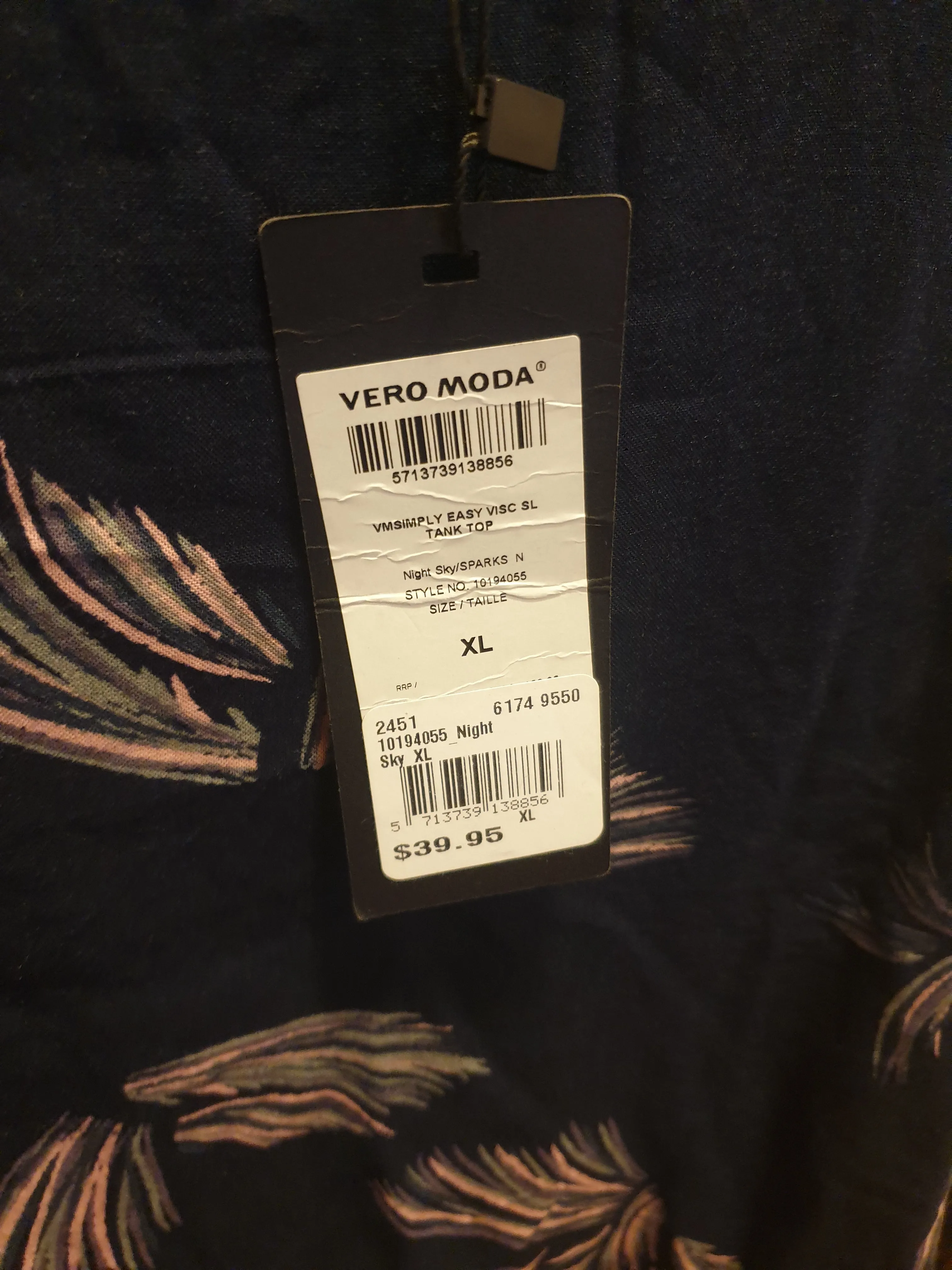 Vera Moda navy print sleeveless top size XL