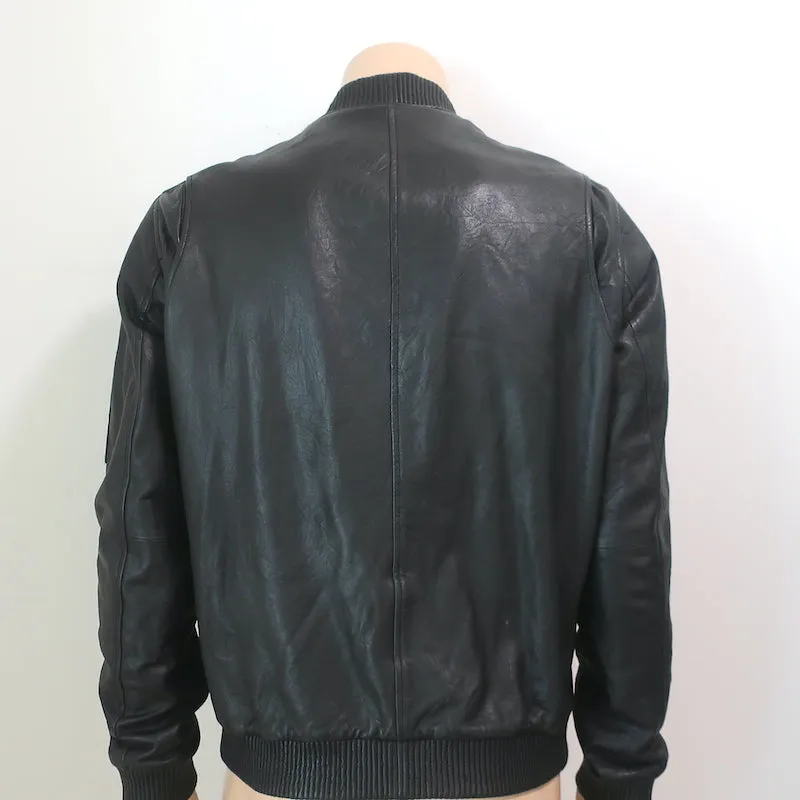 Vince Leather Bomber Jacket Black Size Medium