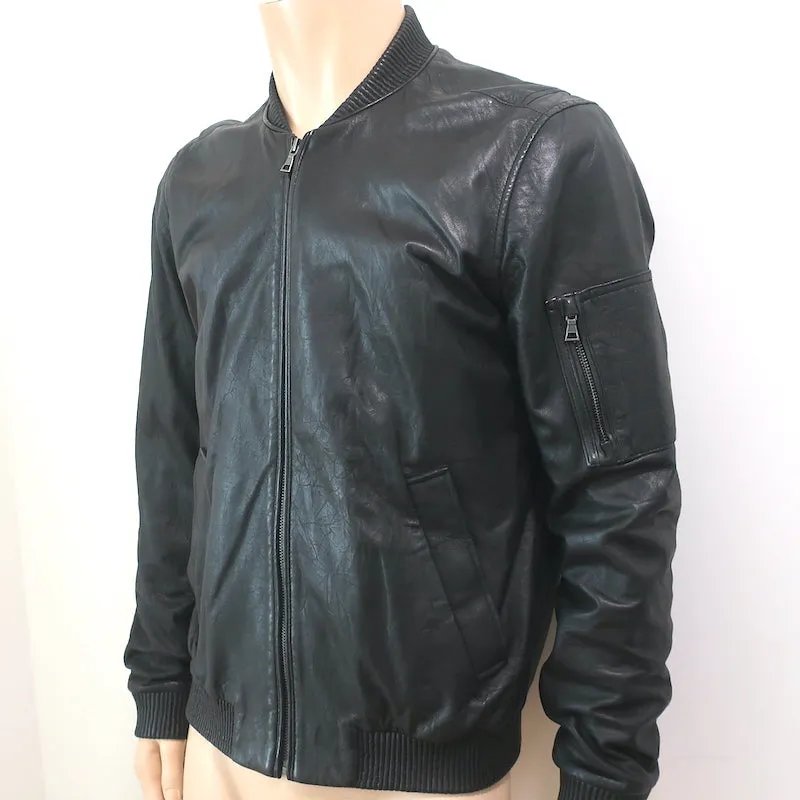 Vince Leather Bomber Jacket Black Size Medium