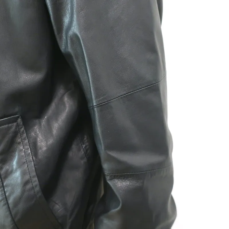 Vince Leather Hooded Bomber Jacket Black Size Medium