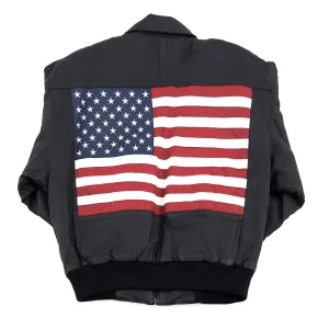 Vintage Leather American and Euopean Flag Patches Bomber Jacket - L