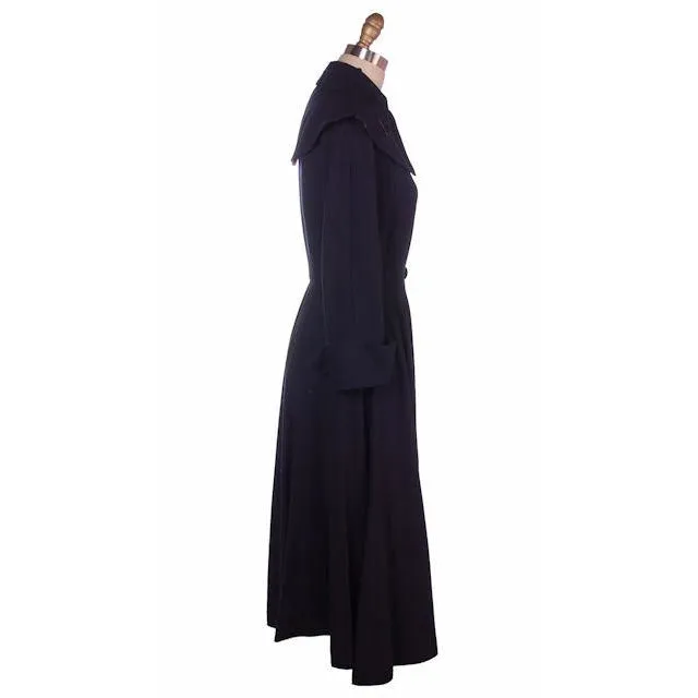 Vintage Navy Blue Crepe Cape Collar Coat Full Skirt Pink Lining 1940s 36-25-Free