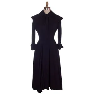 Vintage Navy Blue Crepe Cape Collar Coat Full Skirt Pink Lining 1940s 36-25-Free