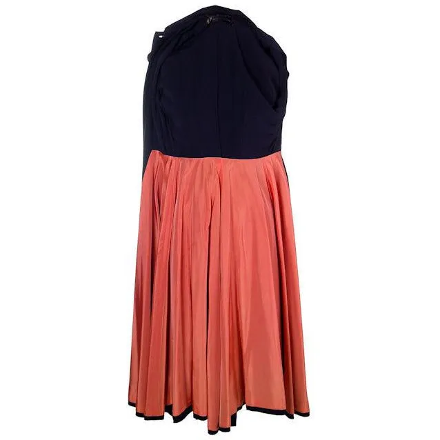 Vintage Navy Blue Crepe Cape Collar Coat Full Skirt Pink Lining 1940s 36-25-Free