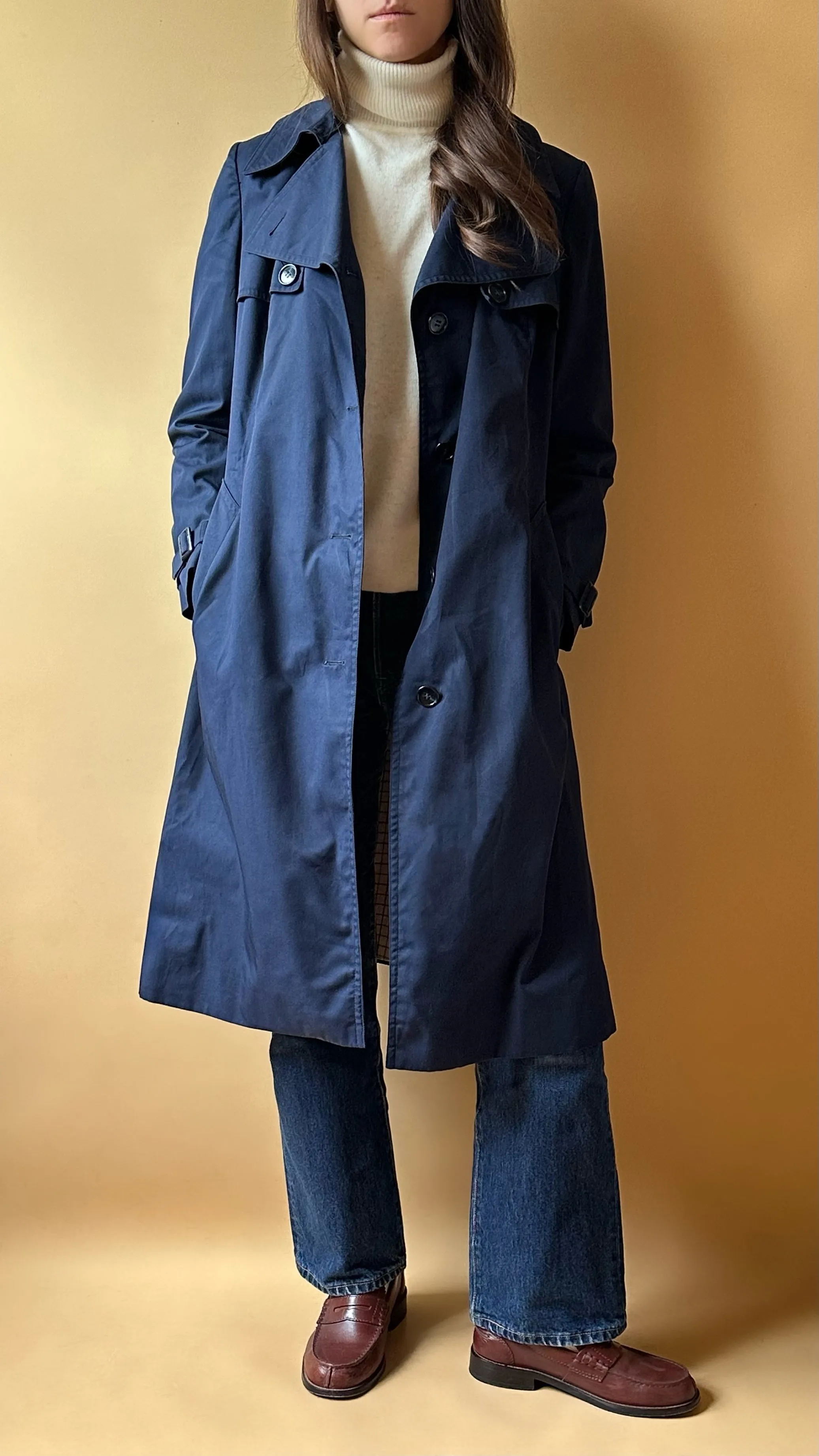 Vintage Sealup Navy Blue Trench Coat