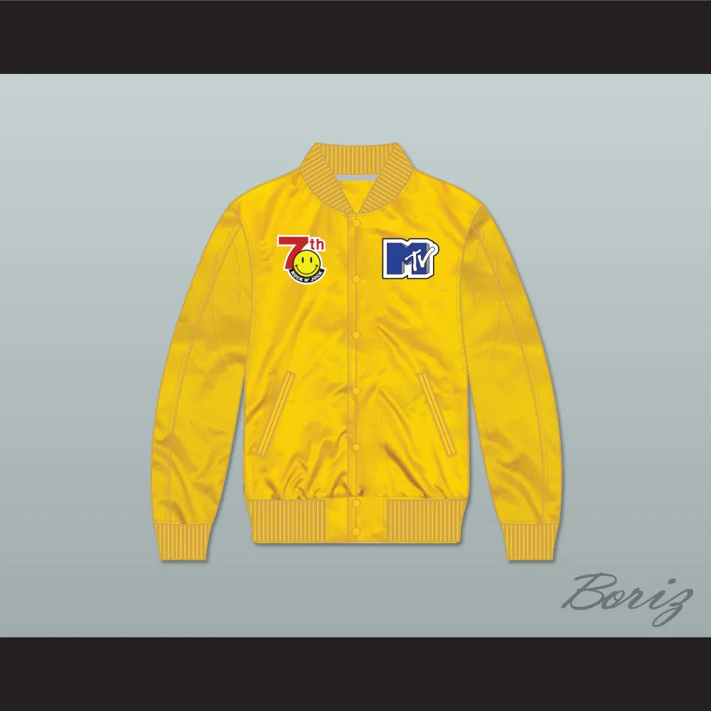 Violators Basketball 7th Annual Rock N' Jock B-Ball Jam 1997 Yellow Varsity Letterman Satin Bomber Jacket