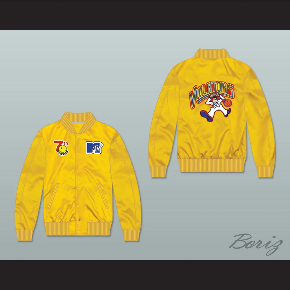 Violators Basketball 7th Annual Rock N' Jock B-Ball Jam 1997 Yellow Varsity Letterman Satin Bomber Jacket