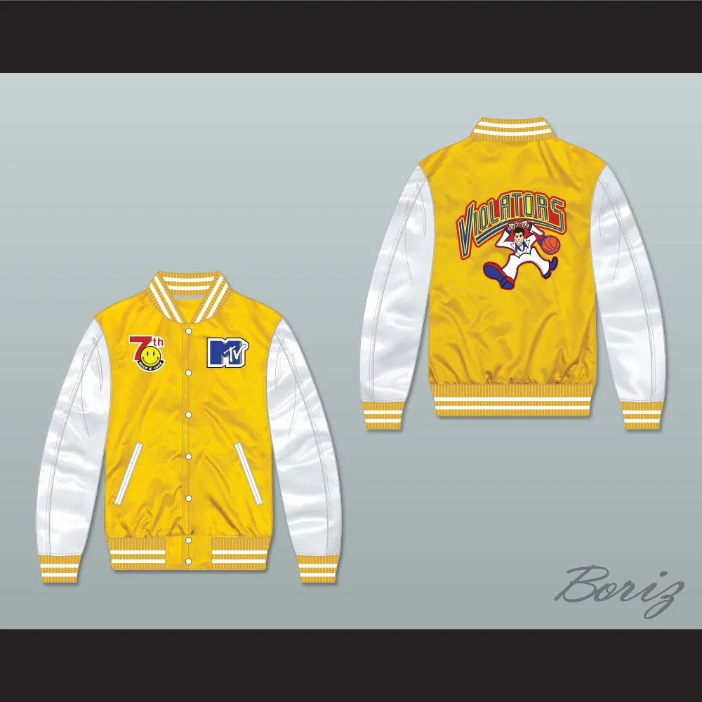 Violators Basketball 7th Annual Rock N' Jock B-Ball Jam 1997 Yellow/ White Varsity Letterman Satin Bomber Jacket