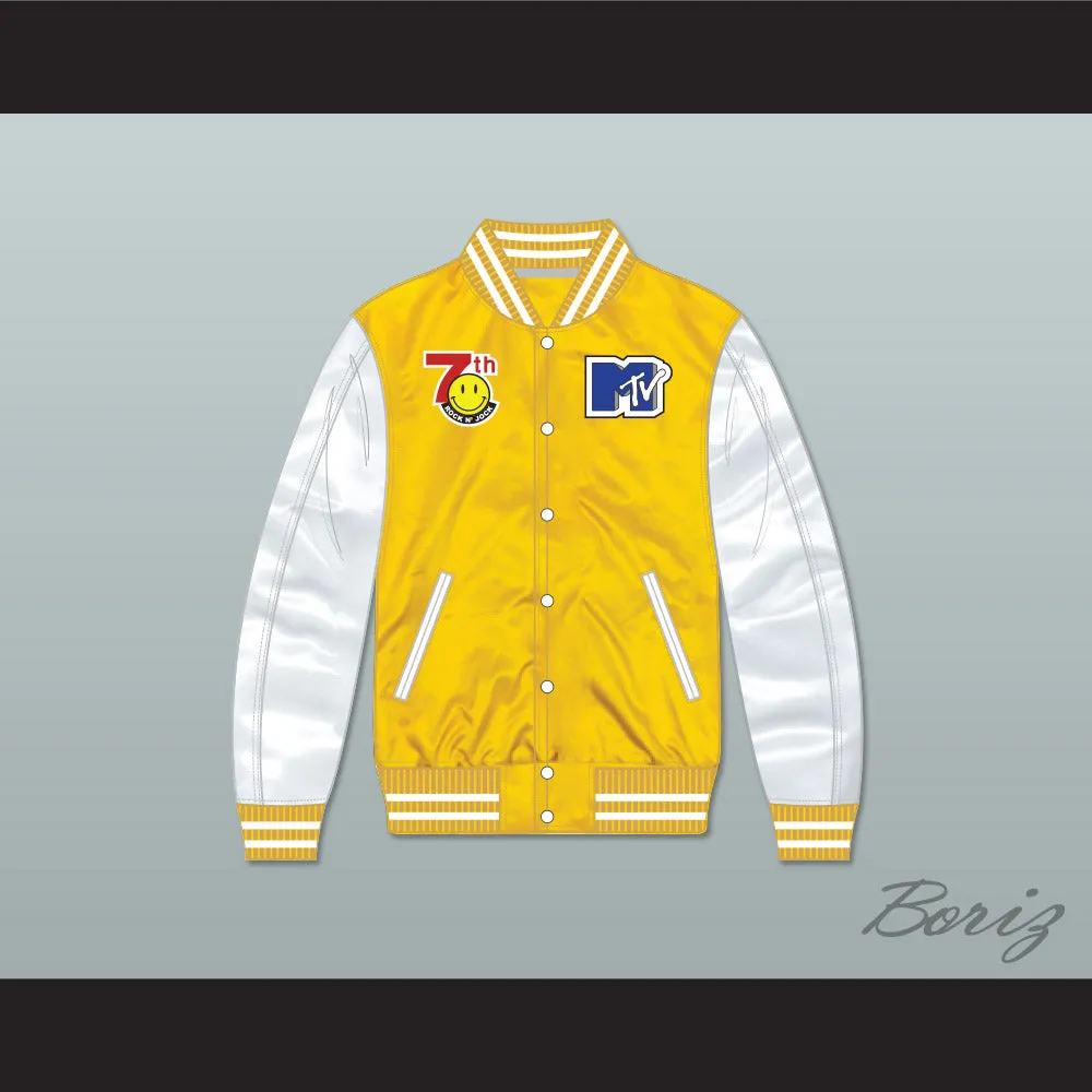 Violators Basketball 7th Annual Rock N' Jock B-Ball Jam 1997 Yellow/ White Varsity Letterman Satin Bomber Jacket