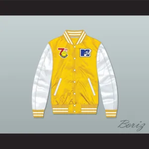Violators Basketball 7th Annual Rock N' Jock B-Ball Jam 1997 Yellow/ White Varsity Letterman Satin Bomber Jacket