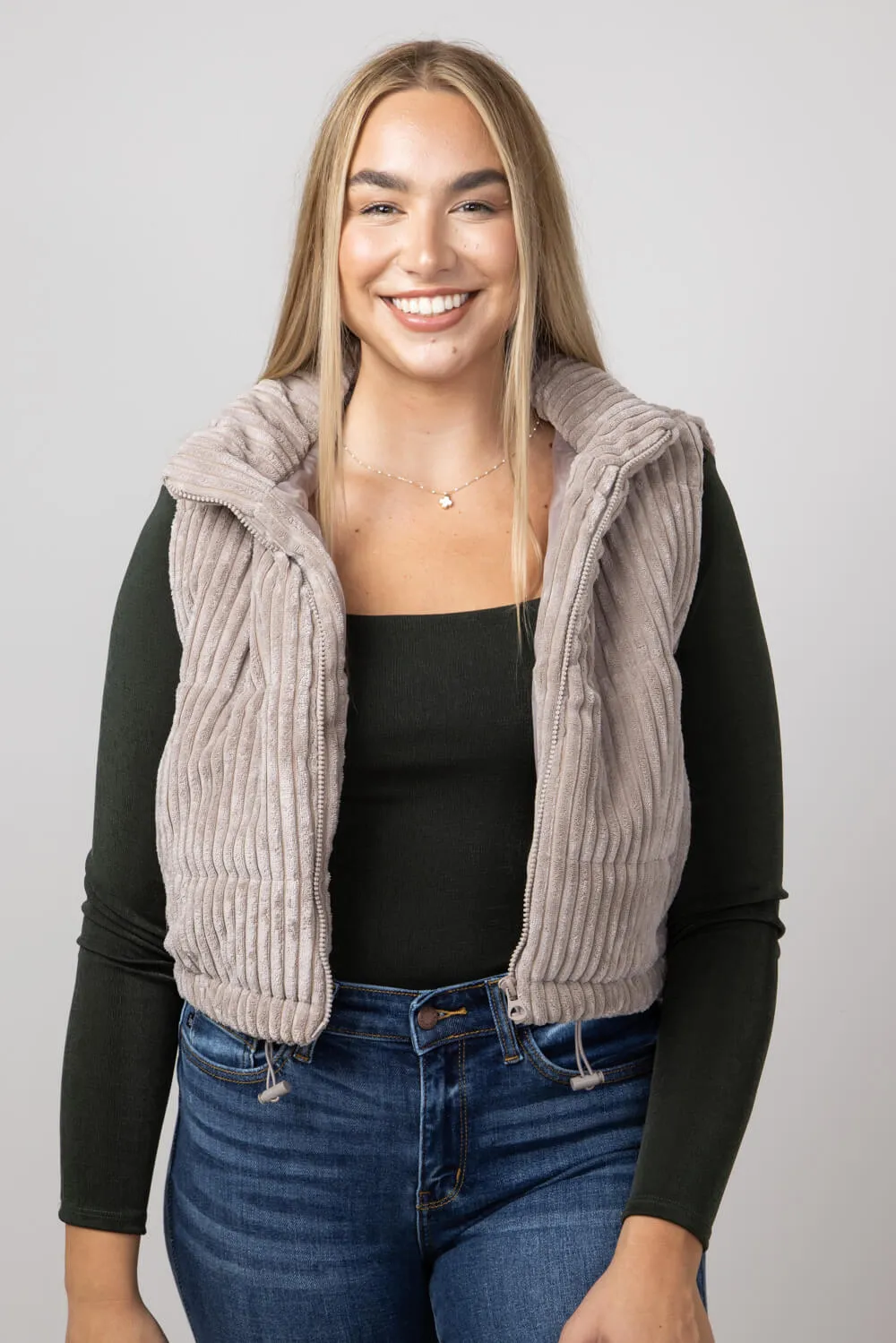 Wide Corded Puffer Vest for Women in Atmosphere | 55245-ATMOSPHERE
