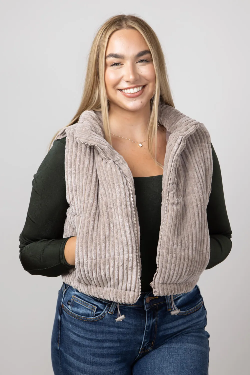 Wide Corded Puffer Vest for Women in Atmosphere | 55245-ATMOSPHERE