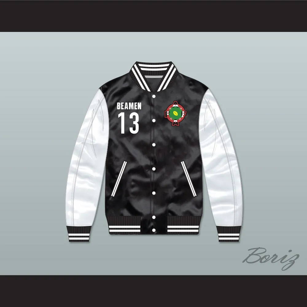 Willie Beamen 13 Miami Sharks Black/ White Varsity Letterman Satin Bomber Jacket