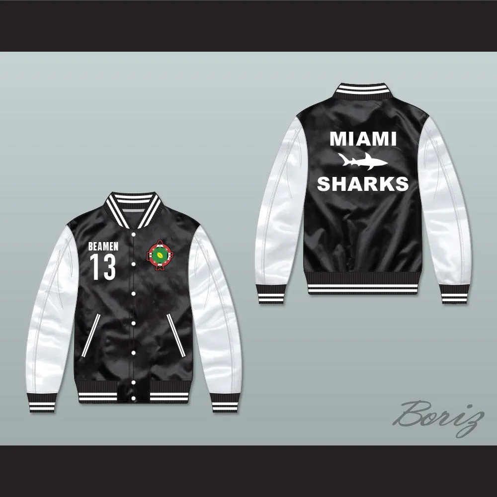 Willie Beamen 13 Miami Sharks Black/ White Varsity Letterman Satin Bomber Jacket