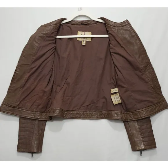 Wilsons Vintage Brown Genuine Leather Biker Bomber Jacket Women M Brown Pockets