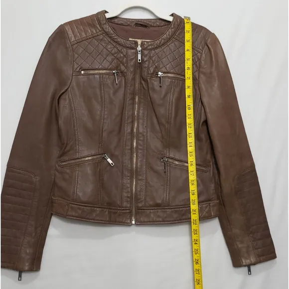 Wilsons Vintage Brown Genuine Leather Biker Bomber Jacket Women M Brown Pockets