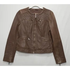 Wilsons Vintage Brown Genuine Leather Biker Bomber Jacket Women M Brown Pockets