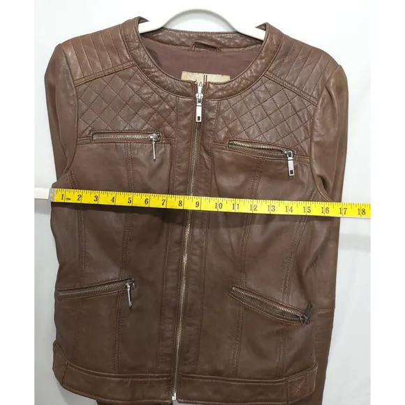 Wilsons Vintage Brown Genuine Leather Biker Bomber Jacket Women M Brown Pockets