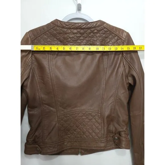 Wilsons Vintage Brown Genuine Leather Biker Bomber Jacket Women M Brown Pockets