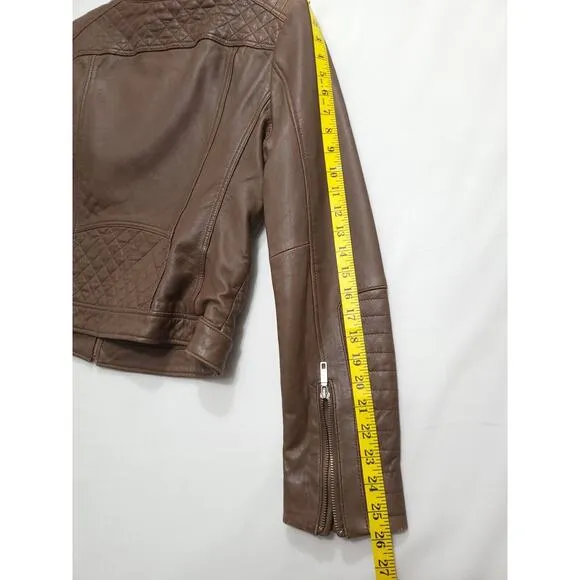 Wilsons Vintage Brown Genuine Leather Biker Bomber Jacket Women M Brown Pockets