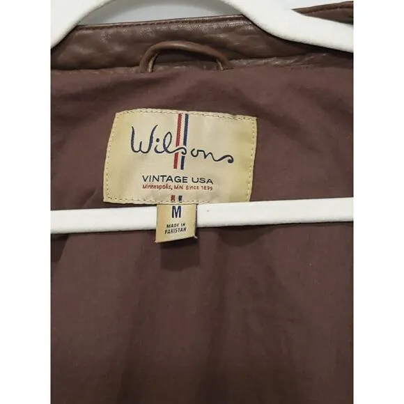 Wilsons Vintage Brown Genuine Leather Biker Bomber Jacket Women M Brown Pockets