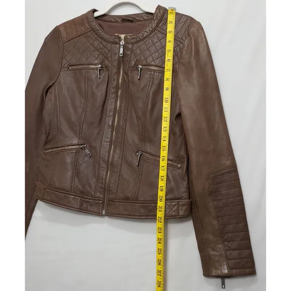 Wilsons Vintage Brown Genuine Leather Biker Bomber Jacket Women M Brown Pockets