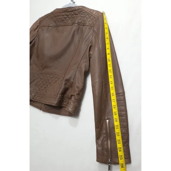Wilsons Vintage Brown Genuine Leather Biker Bomber Jacket Women M Brown Pockets