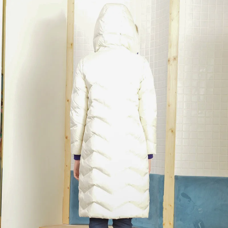 Winter Women's Colorblock Long Sleeve Hooded Down Jacket