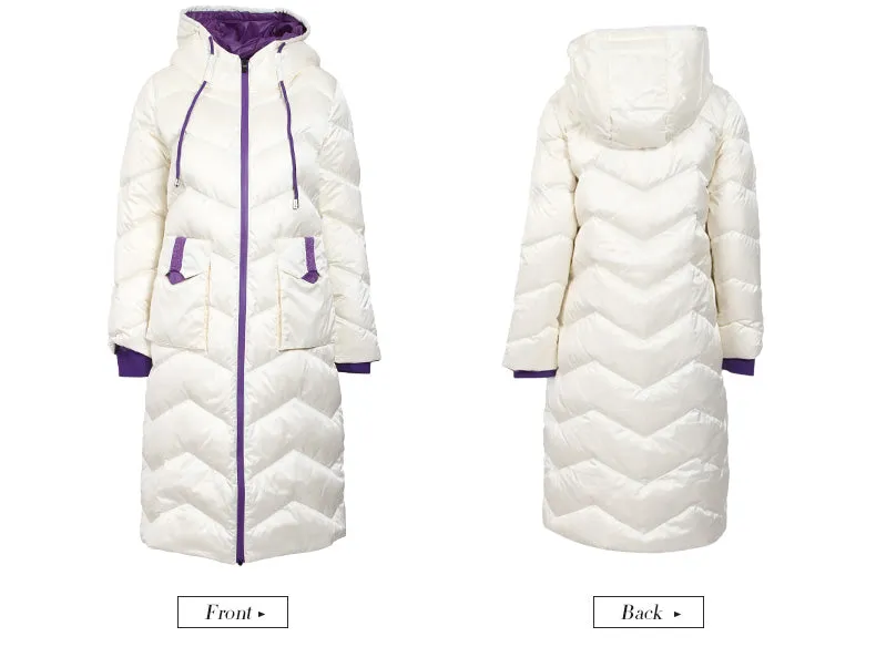 Winter Women's Colorblock Long Sleeve Hooded Down Jacket