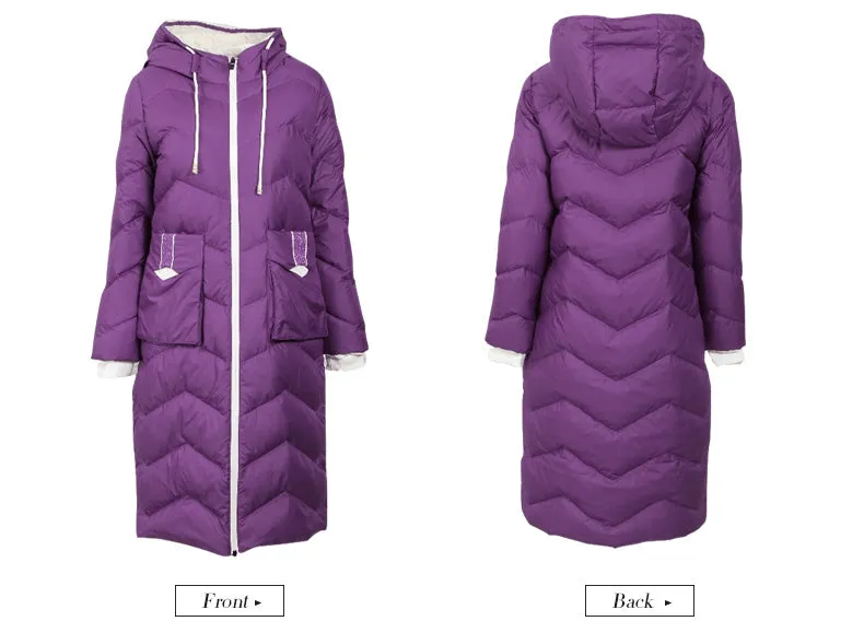 Winter Women's Colorblock Long Sleeve Hooded Down Jacket