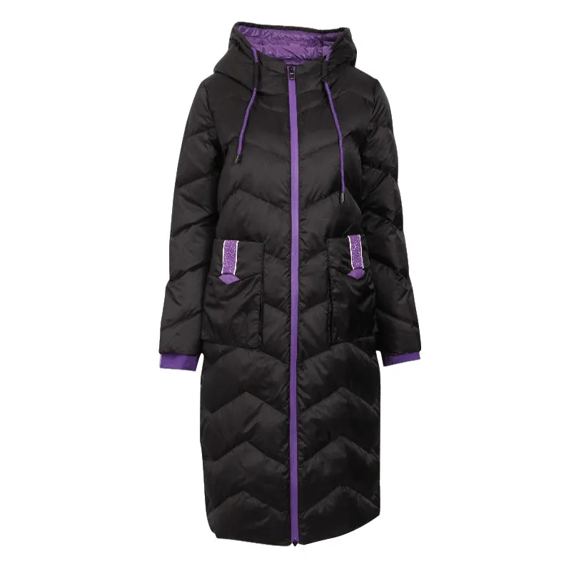 Winter Women's Colorblock Long Sleeve Hooded Down Jacket