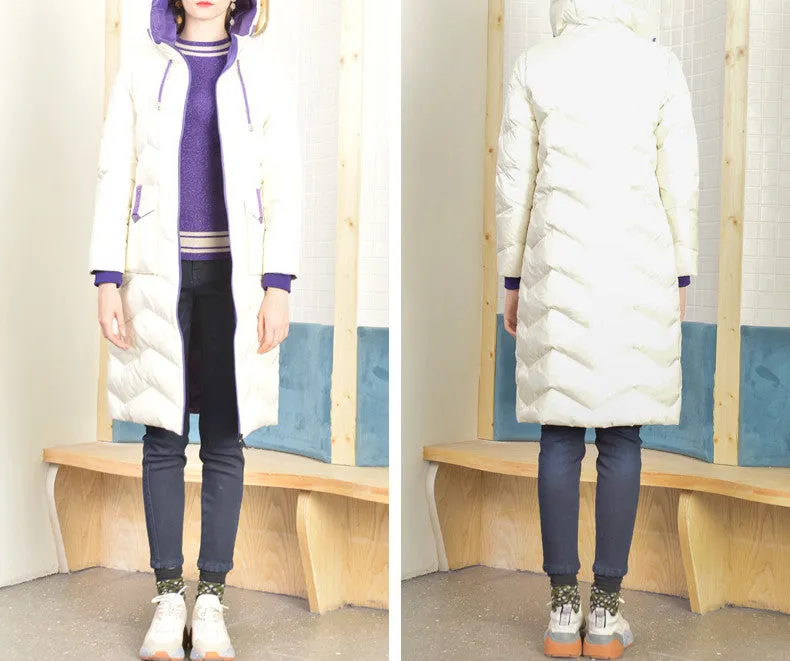 Winter Women's Colorblock Long Sleeve Hooded Down Jacket