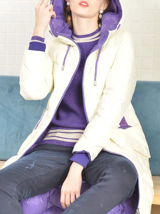 Winter Women's Colorblock Long Sleeve Hooded Down Jacket