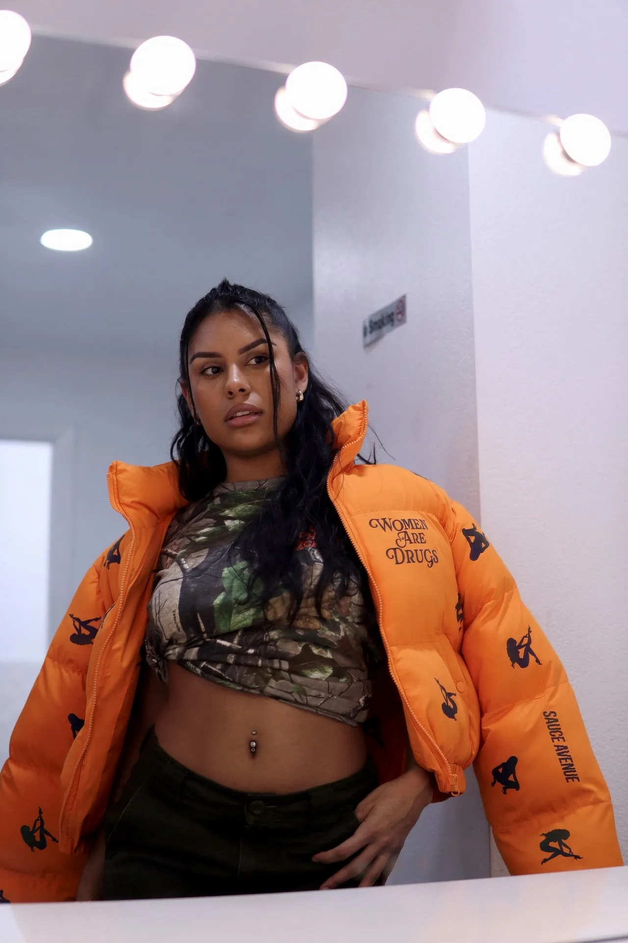 Women Are Drugs (All Over Holo) | Orange Crop Puffer Coat