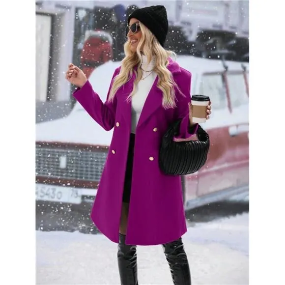 Women's Double Breasted Long Sleeve Knitted Coat, Ladies Late Fall Overcoats