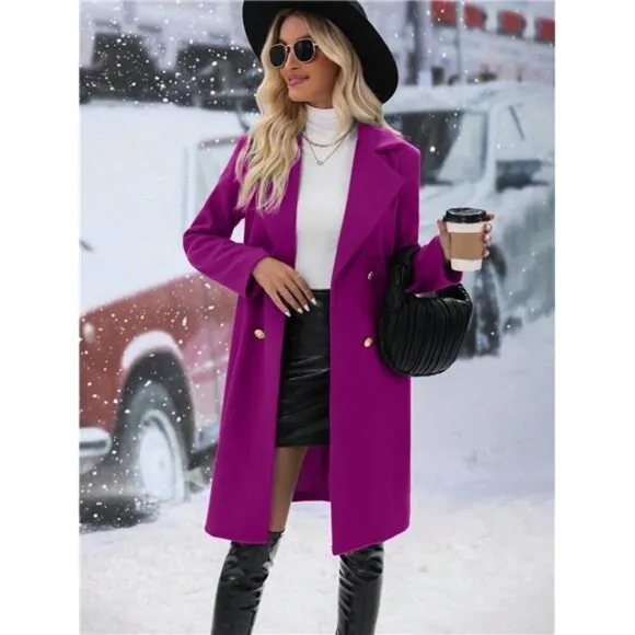 Women's Double Breasted Long Sleeve Knitted Coat, Ladies Late Fall Overcoats