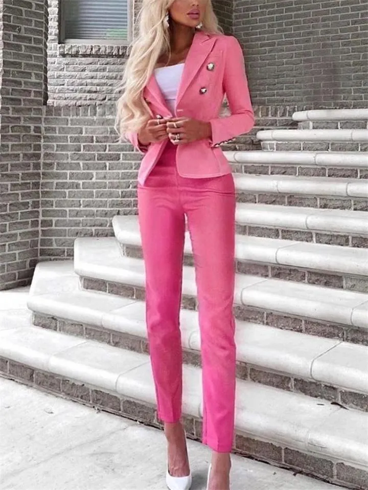 Women's Fashion Suit Button Up Blazer   Straight Leg Pants