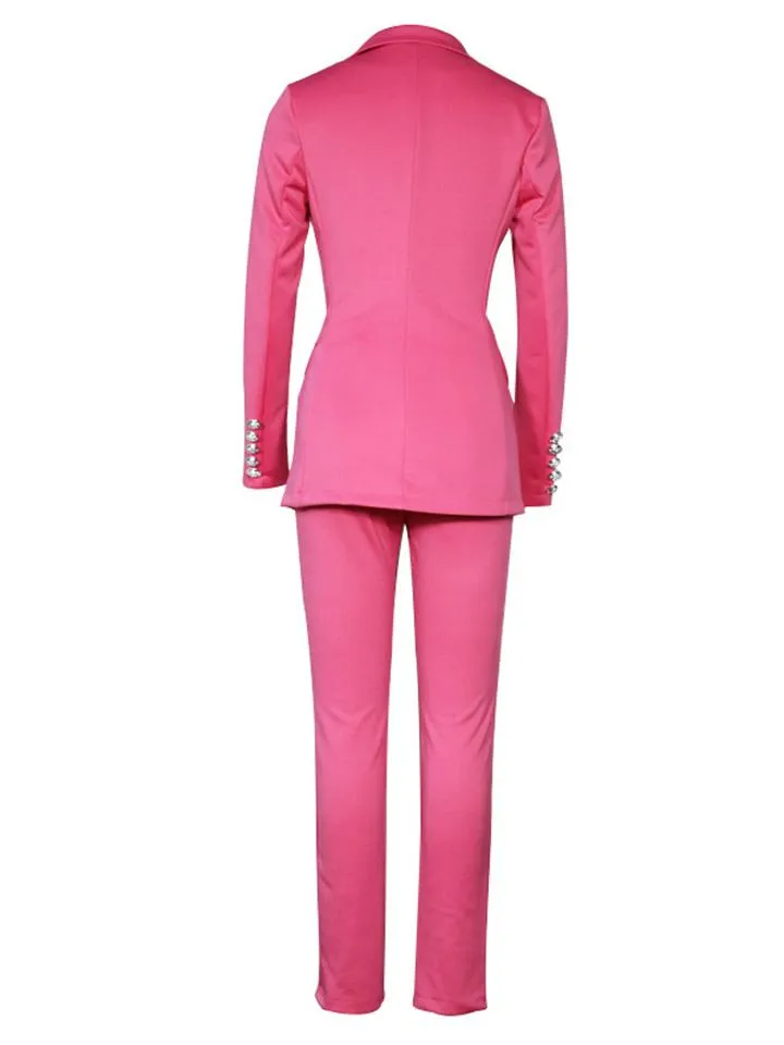 Women's Fashion Suit Button Up Blazer   Straight Leg Pants