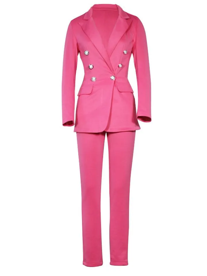 Women's Fashion Suit Button Up Blazer   Straight Leg Pants