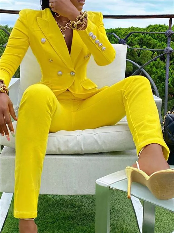 Women's Fashion Suit Button Up Blazer   Straight Leg Pants