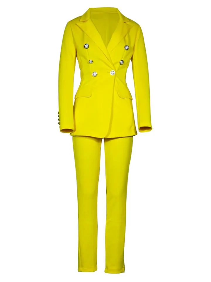 Women's Fashion Suit Button Up Blazer   Straight Leg Pants