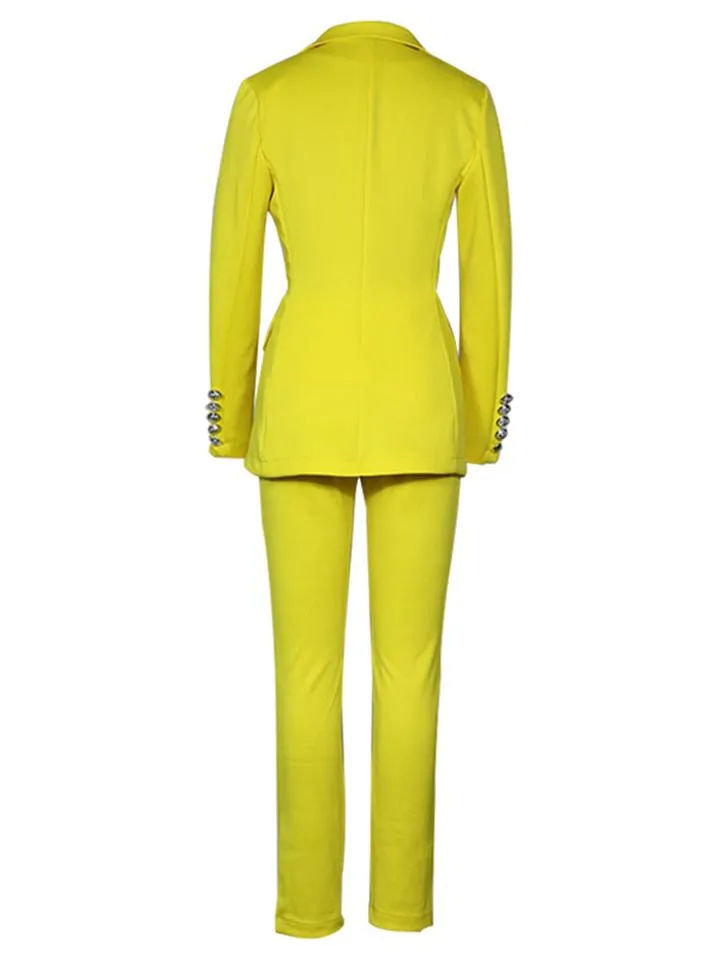 Women's Fashion Suit Button Up Blazer   Straight Leg Pants