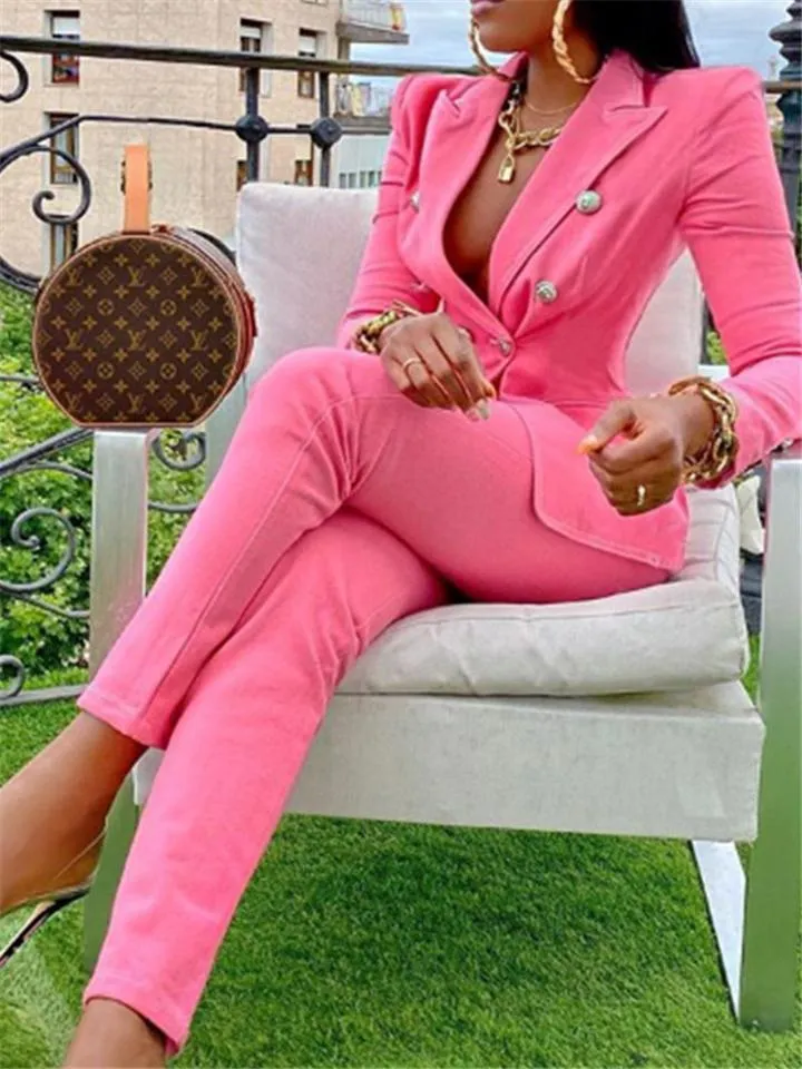 Women's Fashion Suit Button Up Blazer   Straight Leg Pants
