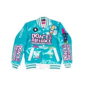 YOUTH DON'T BE A MENACE ALL OVER SATIN JACKET LIGHT BLUE